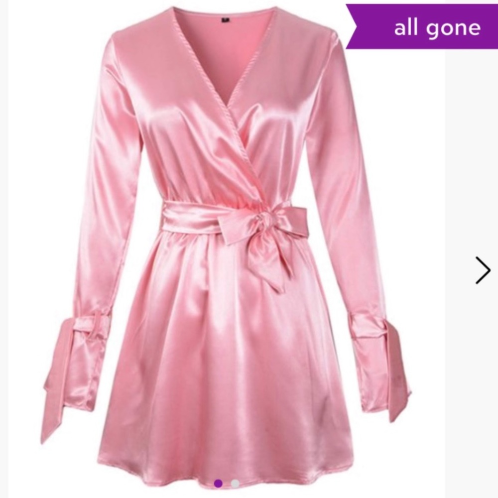 Pink Satin V-neck Belted Surplice Dress Womens Small